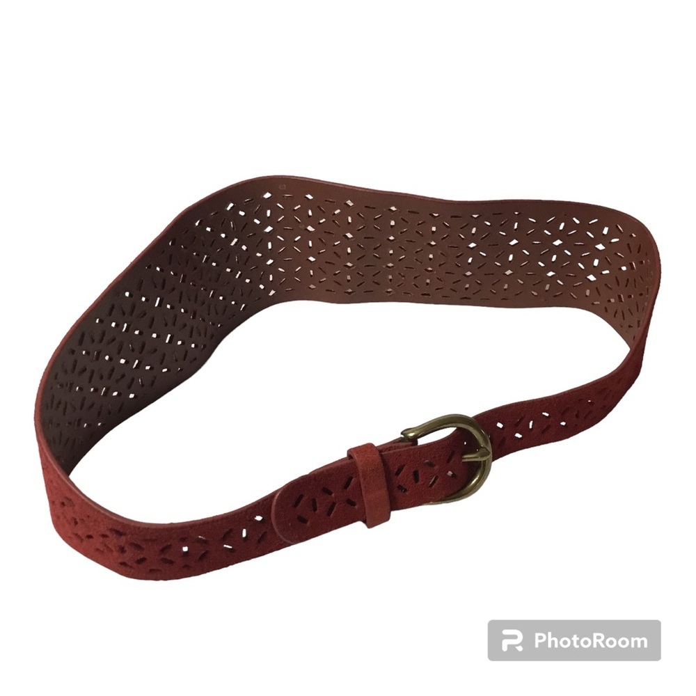 Women’s Red Genuine Suede Leather Cut Out Design Belt Size S